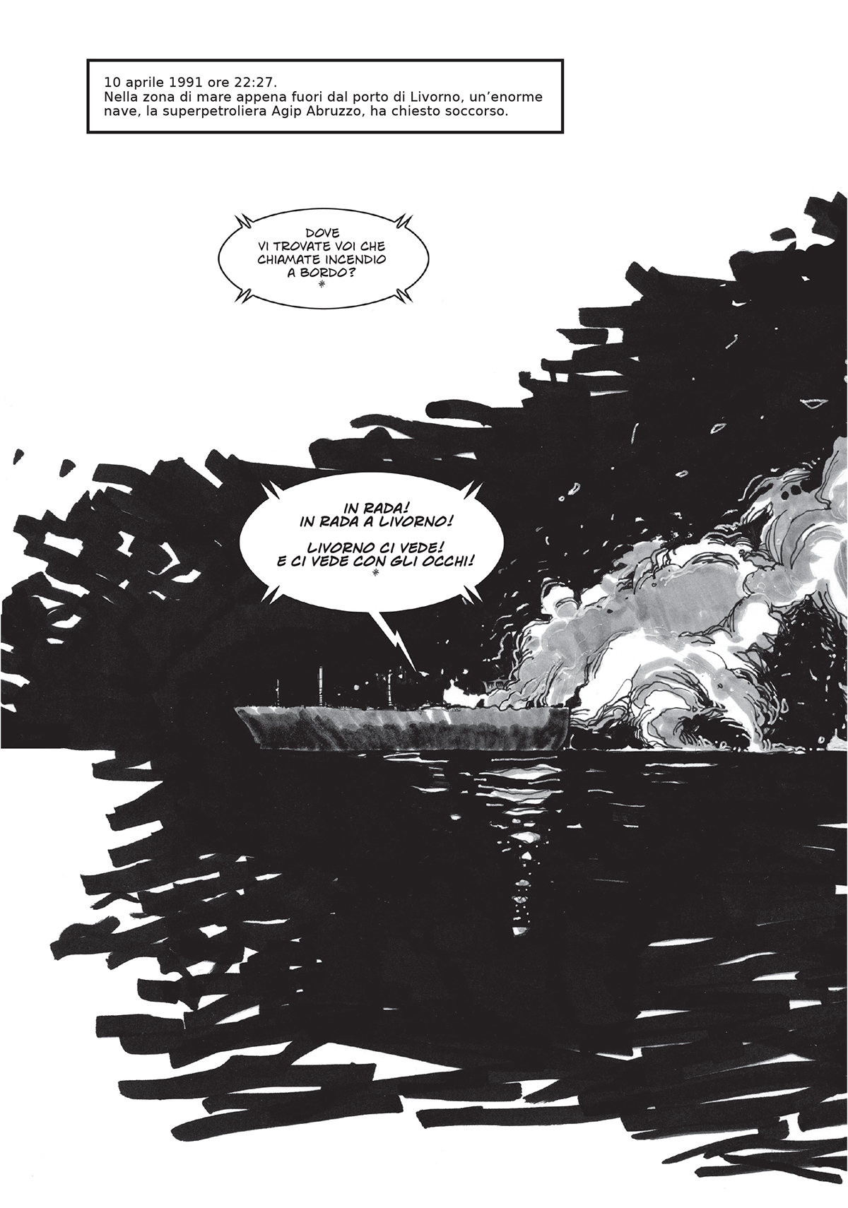 BeccoGiallo Graphic Journalism Moby Prince La notte dei fuochi fumetto bn
