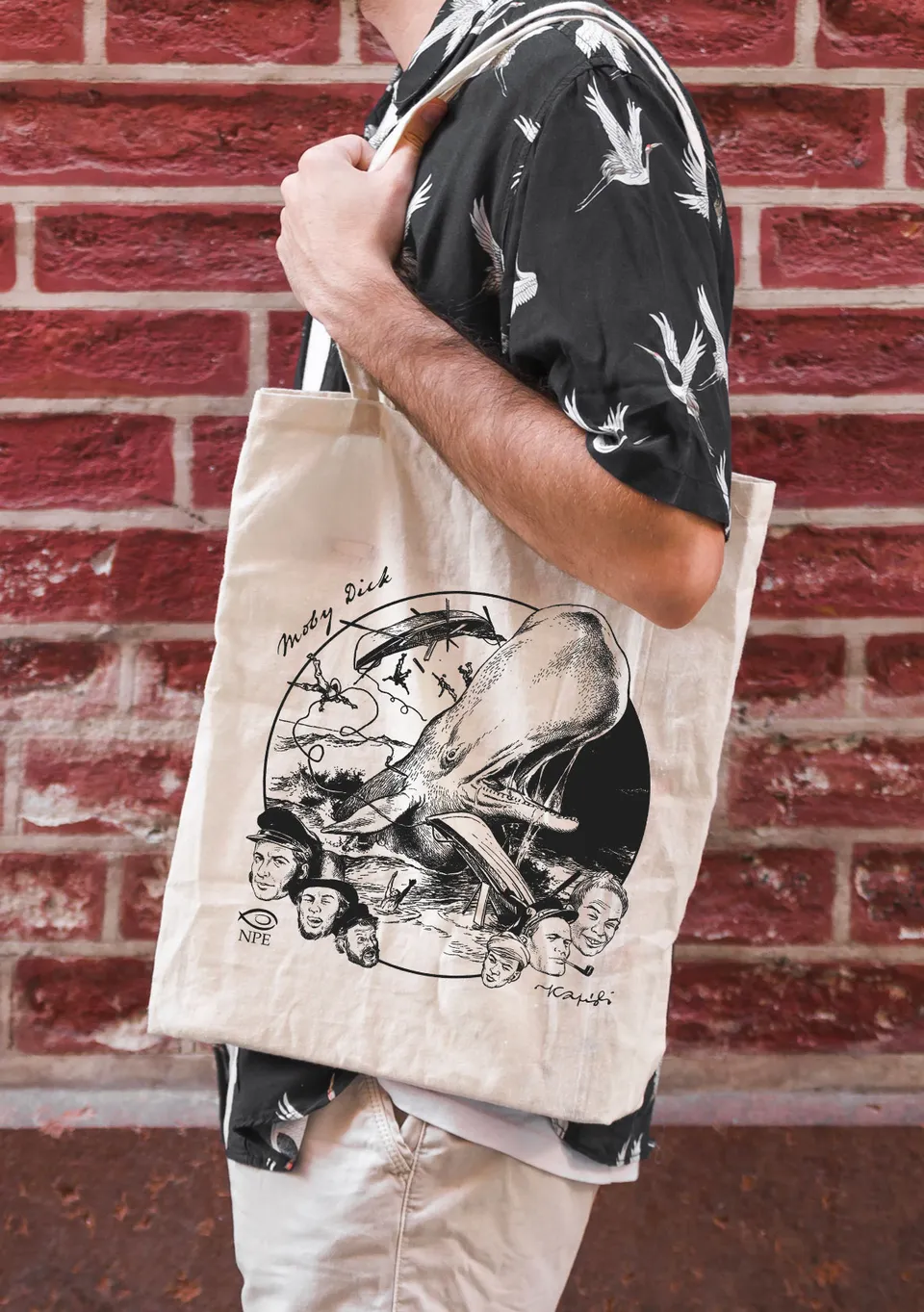 Franco Caprioli Shopper Moby Dick borsa tela illustrata